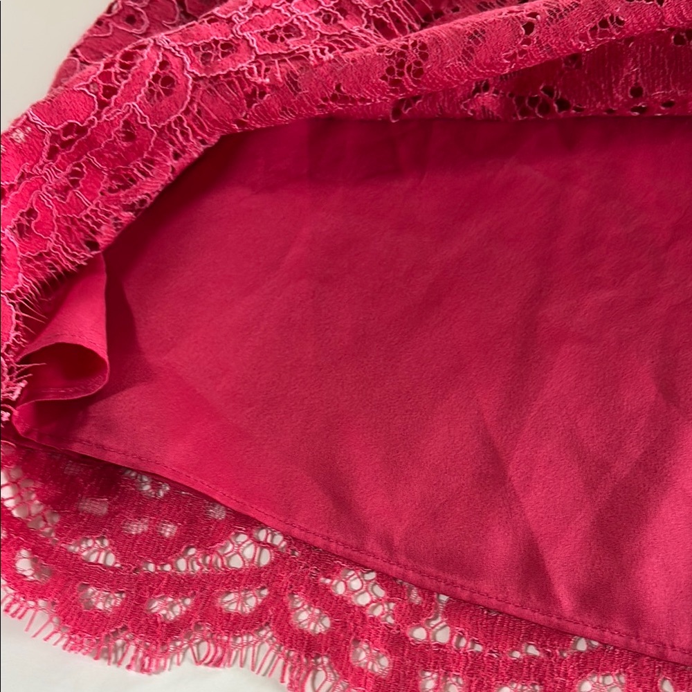 J. Crew Scalloped Lace Mock Neck Top Keyhole Back Hot Pink - Picture 7 of 7